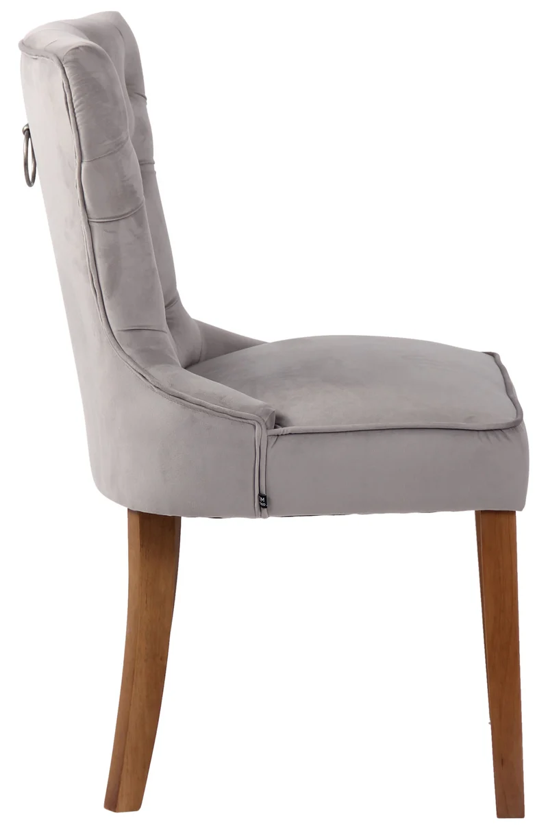 Lot de 4 chaises de salle à manger style Chesterfield dossier capitonné en velours gris et pieds en bois clair 10_0008641
