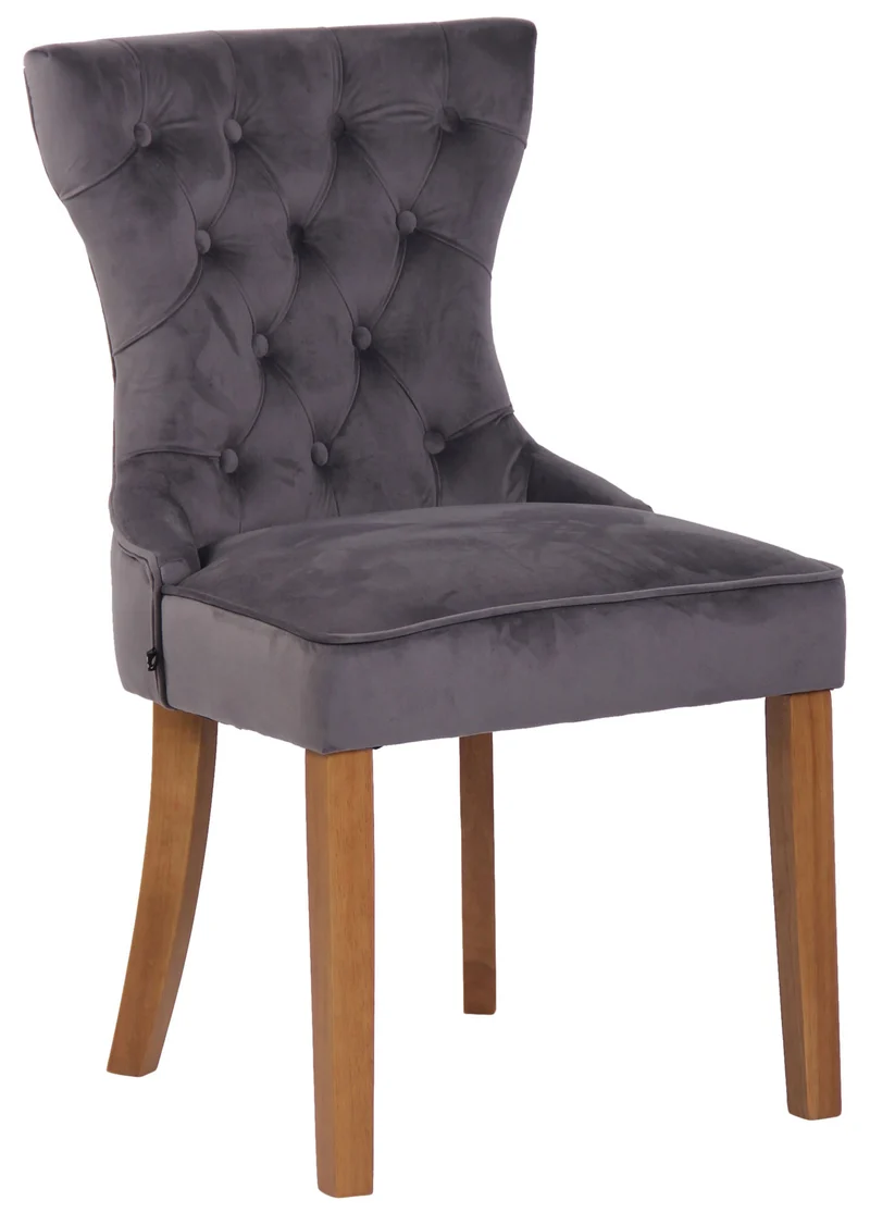 Lot de 4 chaises de salle à manger style Chesterfield dossier capitonné en velours gris foncé et pieds en bois clair 10_0008628