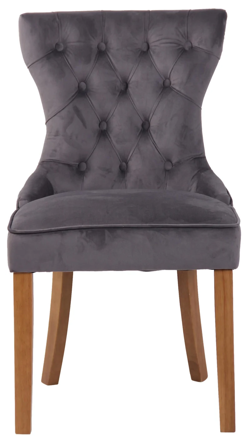 Lot de 4 chaises de salle à manger style Chesterfield dossier capitonné en velours gris foncé et pieds en bois clair 10_0008628