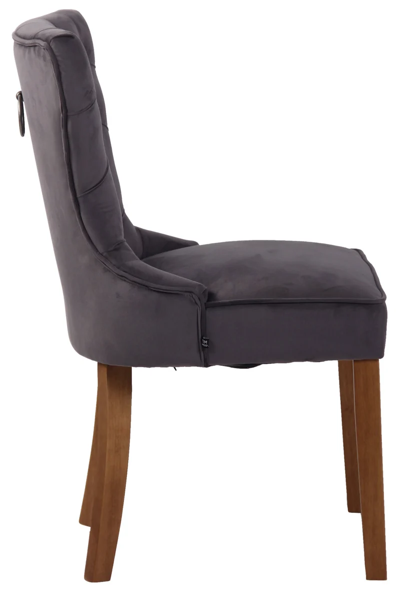 Lot de 4 chaises de salle à manger style Chesterfield dossier capitonné en velours gris foncé et pieds en bois clair 10_0008628