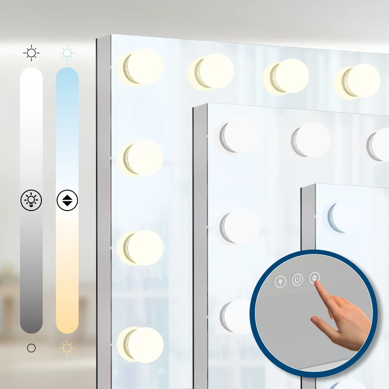 Coiffeuse avec miroir LED – 3 tiroirs avec plateau en verre ports USB A & C – en bois blanc 10_0008626