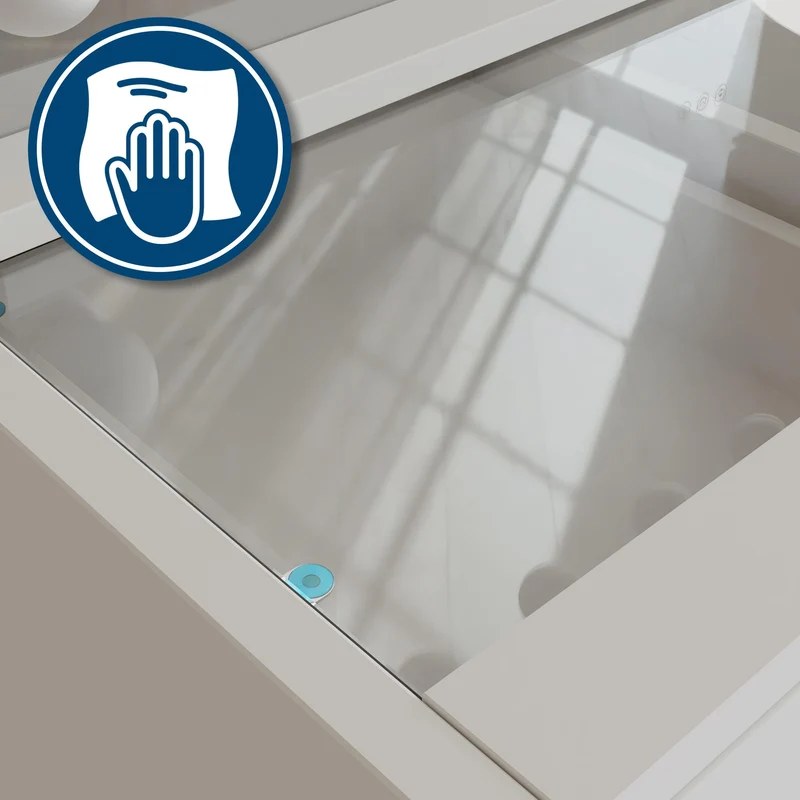 Coiffeuse avec miroir LED – 3 tiroirs avec plateau en verre ports USB A & C – en bois blanc 10_0008626