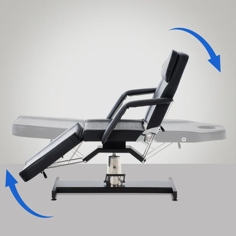 Lit d’esthétique hydraulique professionnel similicuir noir – Fauteuil de soins avec dossier inclinable ouverture visage et accoudoirs amovibles 10_0008216
