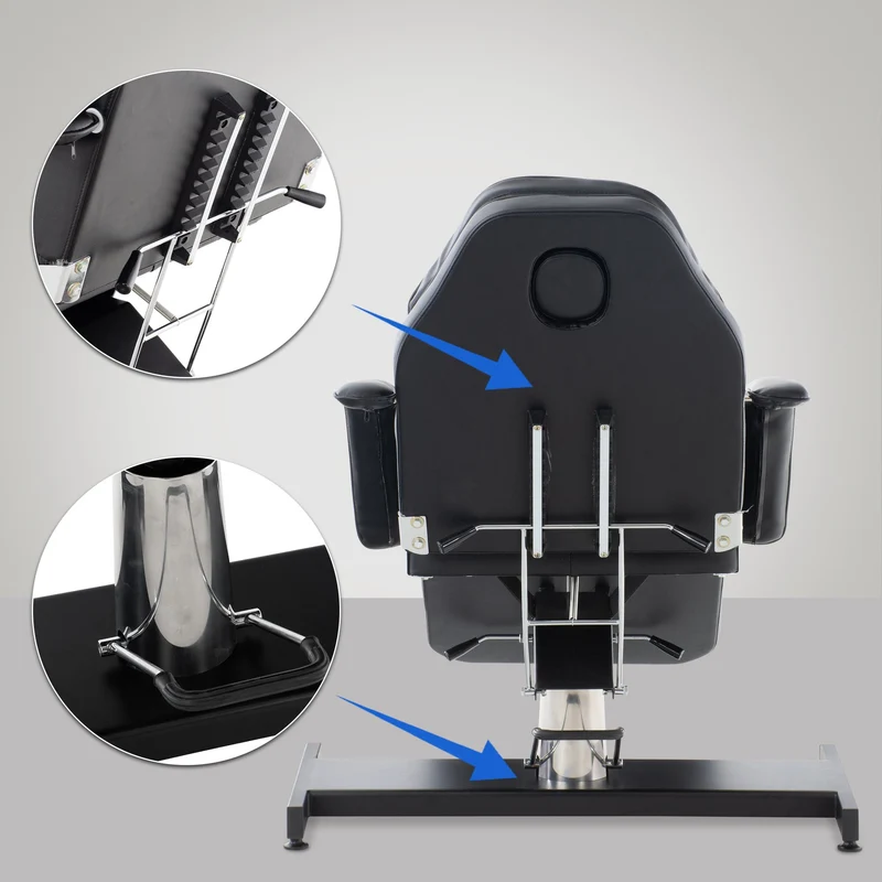Lit d’esthétique hydraulique professionnel similicuir noir – Fauteuil de soins avec dossier inclinable ouverture visage et accoudoirs amovibles 10_0008216