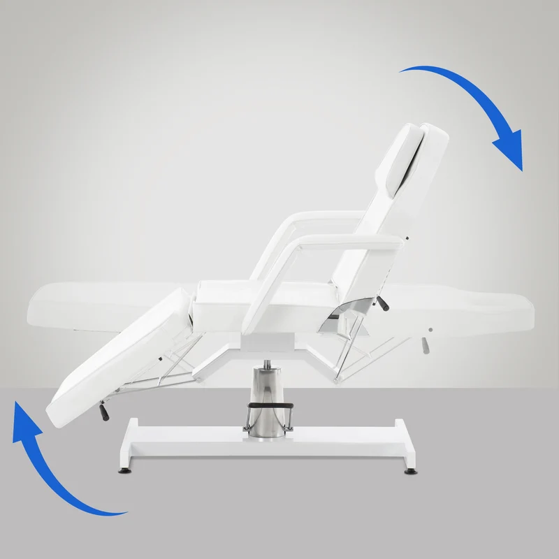 Lit d’esthétique hydraulique professionnel similicuir blanc – Fauteuil de soins avec dossier inclinable ouverture visage et accoudoirs amovibles 10_0008213