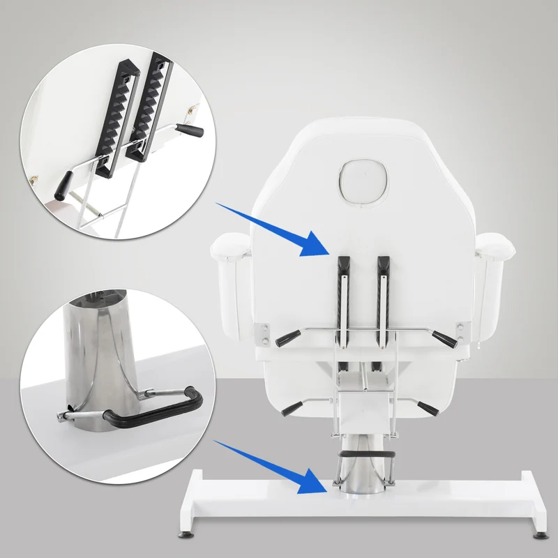 Lit d’esthétique hydraulique professionnel similicuir blanc – Fauteuil de soins avec dossier inclinable ouverture visage et accoudoirs amovibles 10_0008213
