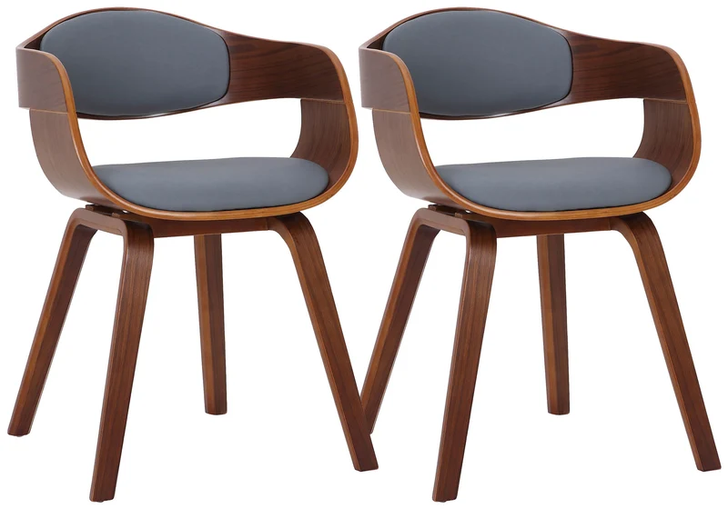 Lot de 2 chaises de salle à manger design retro en tissu gris structure en bois noyer 10_0007562