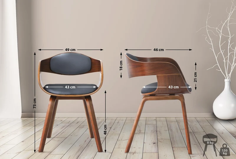 Lot de 2 chaises de salle à manger design retro en tissu gris structure en bois noyer 10_0007562