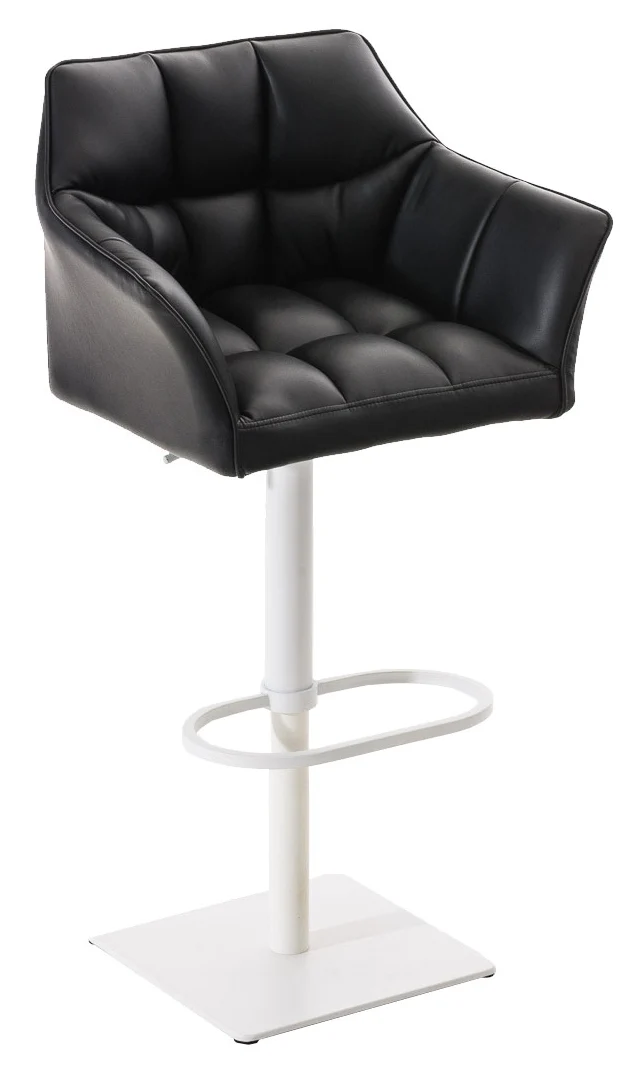 Lot de 2 tabourets de bar pivotants similicuir noir cadre métal blanc – Assise fauteuil rembourrée avec accoudoirs – Hauteur réglable 10_0006620