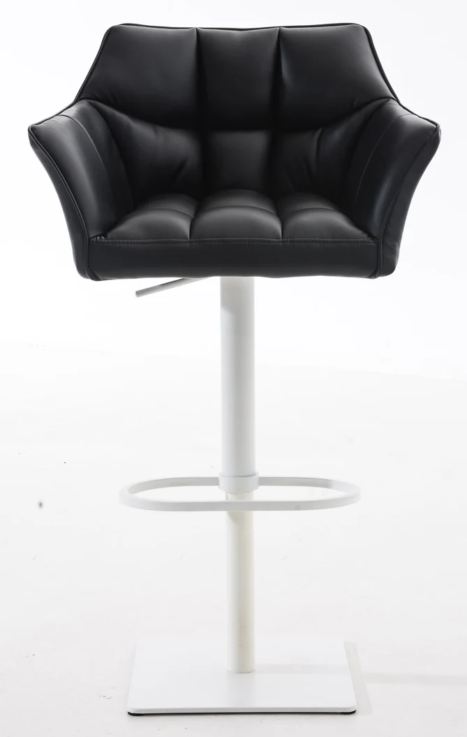 Lot de 2 tabourets de bar pivotants similicuir noir cadre métal blanc – Assise fauteuil rembourrée avec accoudoirs – Hauteur réglable 10_0006620
