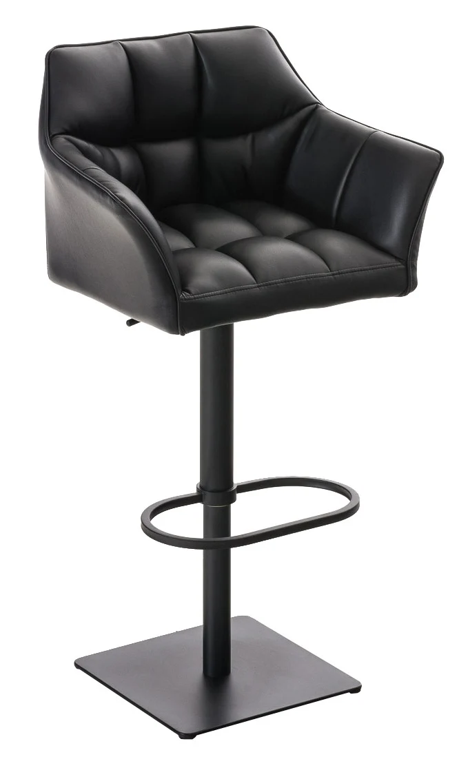 Lot de 2 tabourets de bar pivotants similicuir noir cadre métal noir – Assise fauteuil rembourrée avec accoudoirs – Hauteur réglable 10_0006570