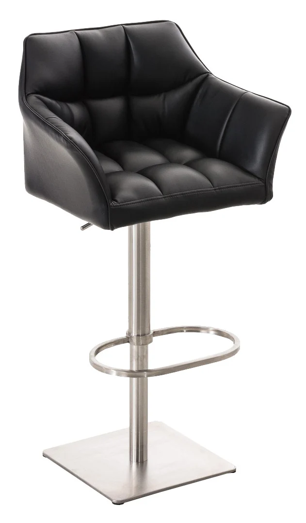 Lot de 2 tabourets de bar pivotants similicuir noir cadre acier inoxydable – Assise fauteuil rembourrée avec accoudoirs – Hauteur réglable 10_0006569