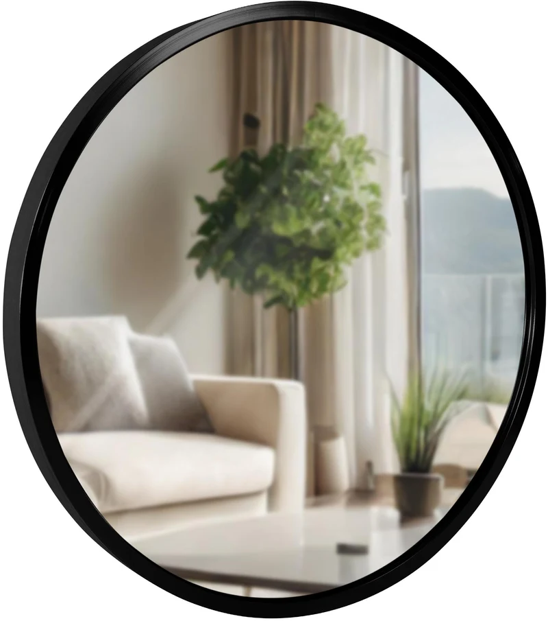 Miroir mural rond 30 cm cadre minimaliste noir 3 cm design moderne fixation murale incluse 10_0008741