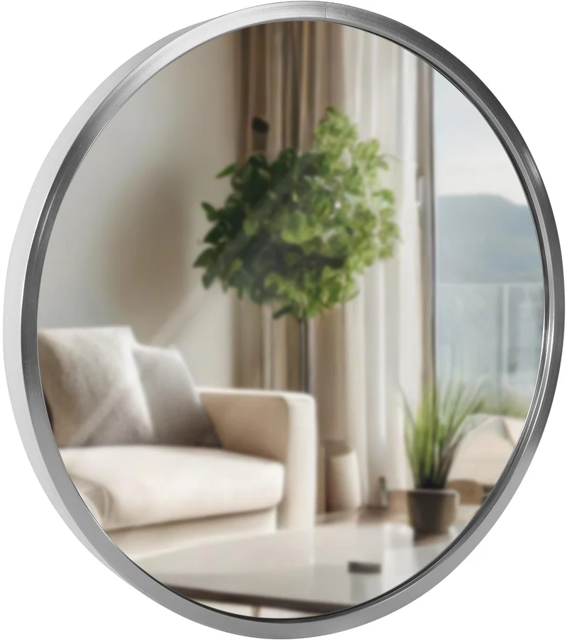 Miroir mural rond 30 cm cadre minimaliste argenté 3 cm design moderne fixation murale incluse 10_0008642