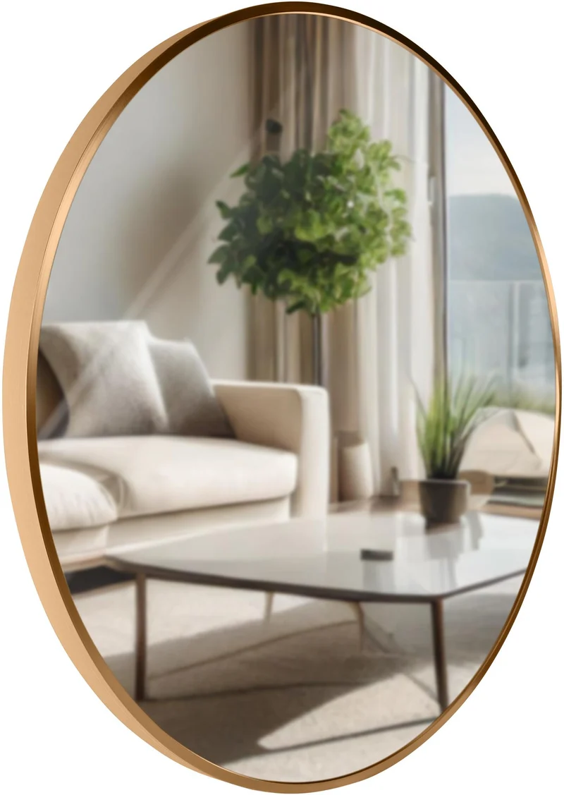 Miroir mural rond 60 cm cadre minimaliste doré 3 cm design moderne fixation murale incluse 10_0008575