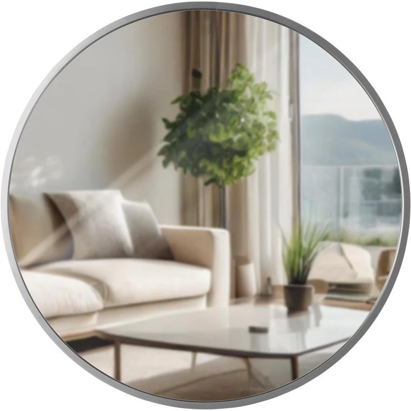 Miroir mural rond 45 cm cadre minimaliste argenté 3 cm design moderne fixation murale incluse 10_0008494