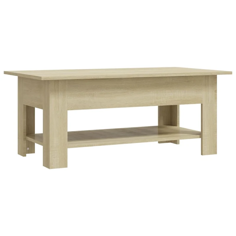 Table basse avec étagère design moderne 102 x 55 x 42 cm bois d'ingénierie couleur chêne DEC038912