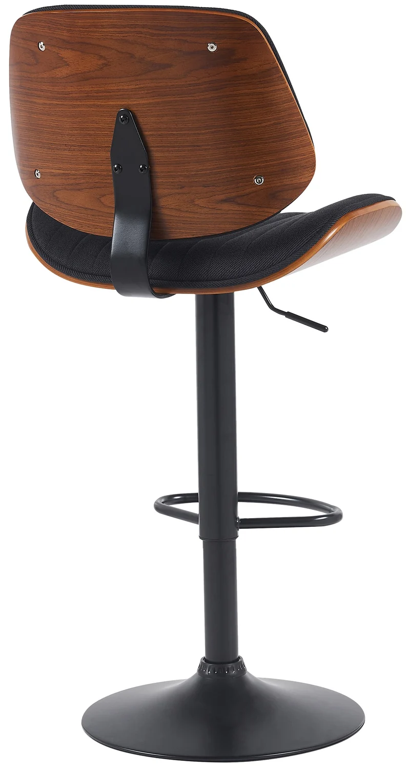 Tabouret de bar x1 style rétro moderne assise en tissu noir bois noyer et cadre métal noir 10_0006411