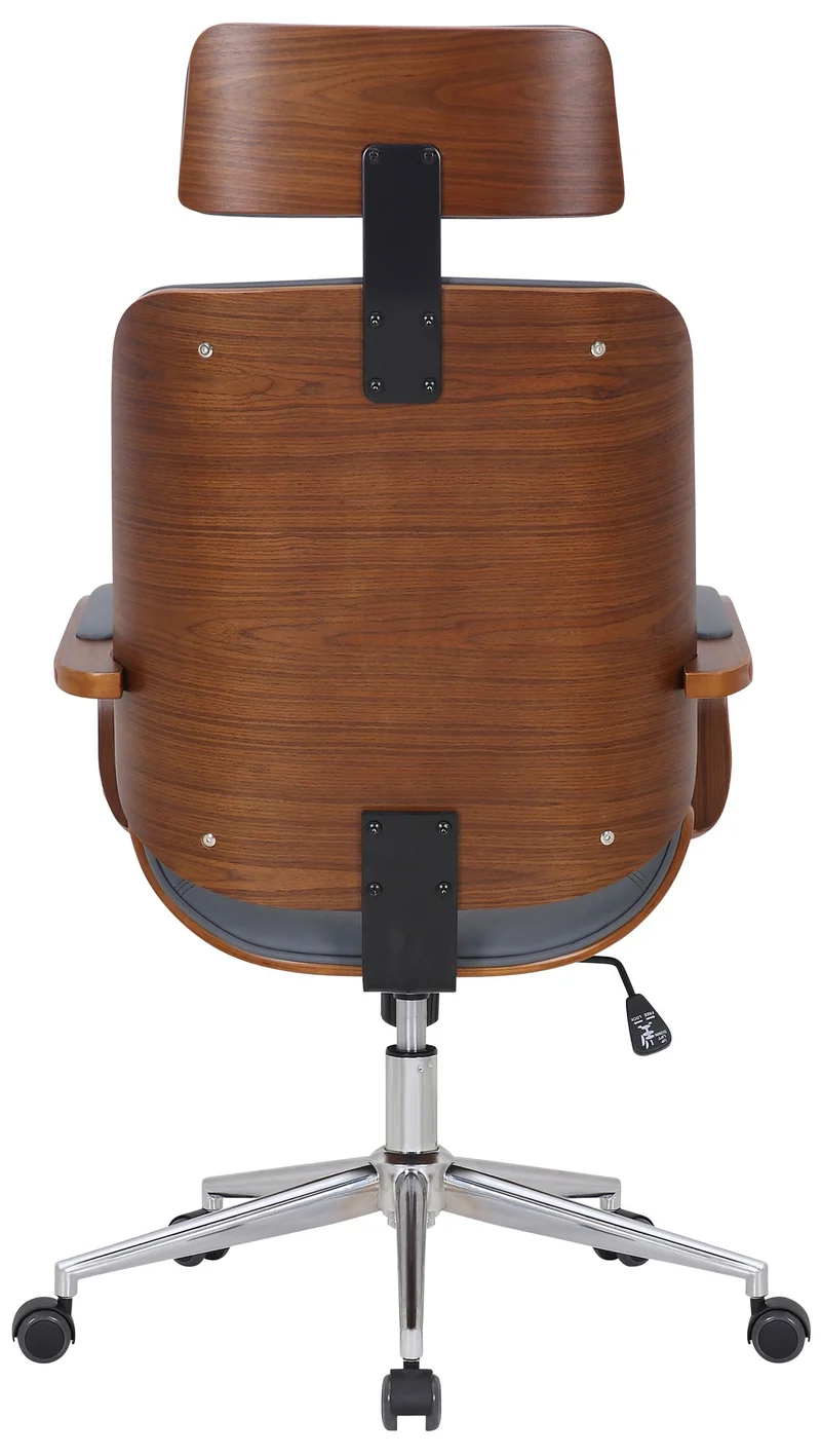 Fauteuil de bureau rétro-chic – Confort et style intemporel assise en PVC gris cadre en métal et bois couleur noyer 10_0007044