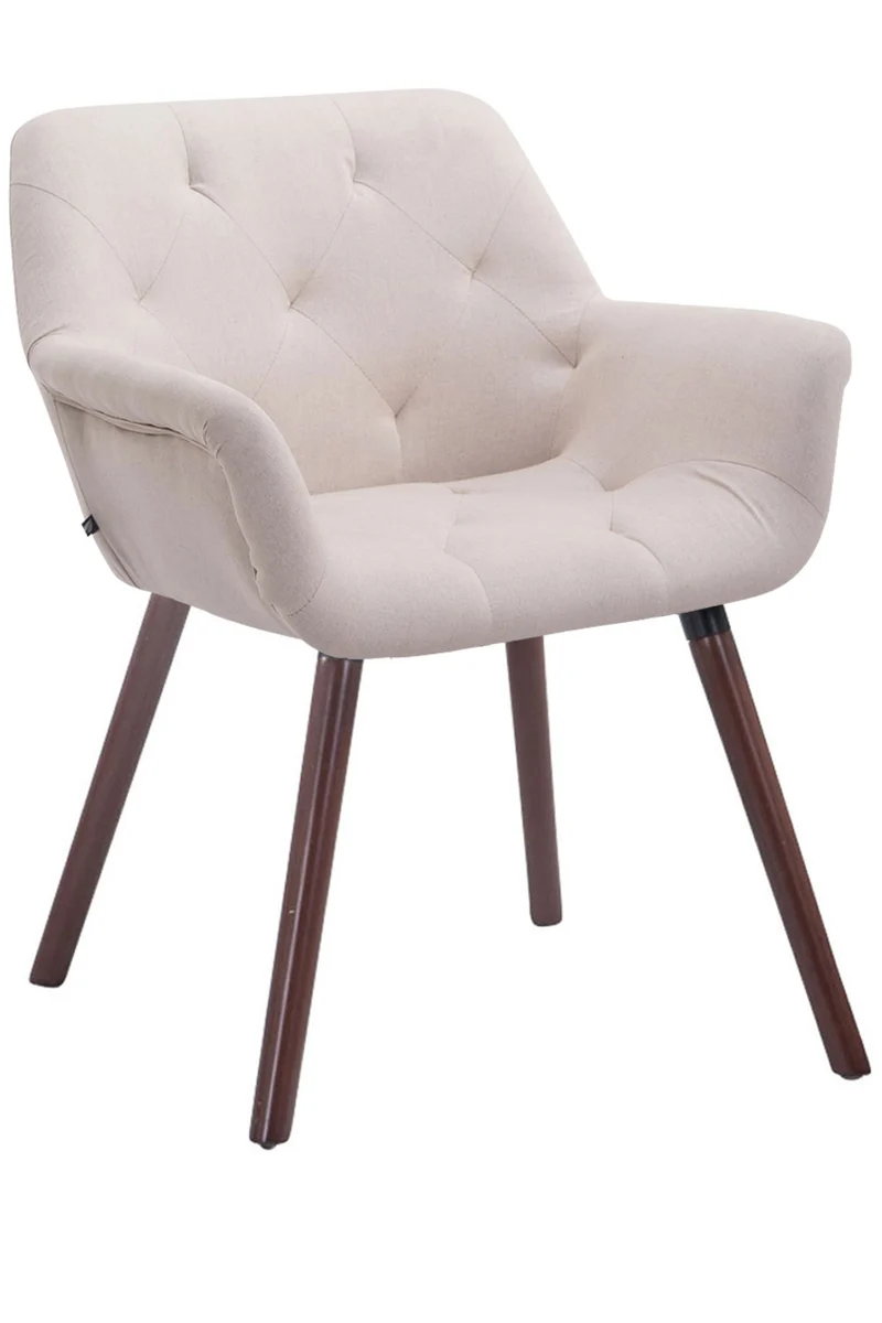 Chaise visiteur bureau salon assise capitonné en tissu crème pieds en bois marron 10_0008552