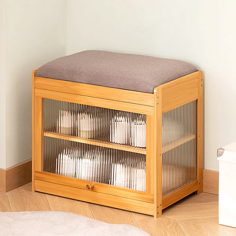 Contemporary Simplicity Square Cube Fabric Acrylic Bamboo Medium Density Fiberboard Flip Door Sitting Shoe Storage 2 - Tier For Entryways