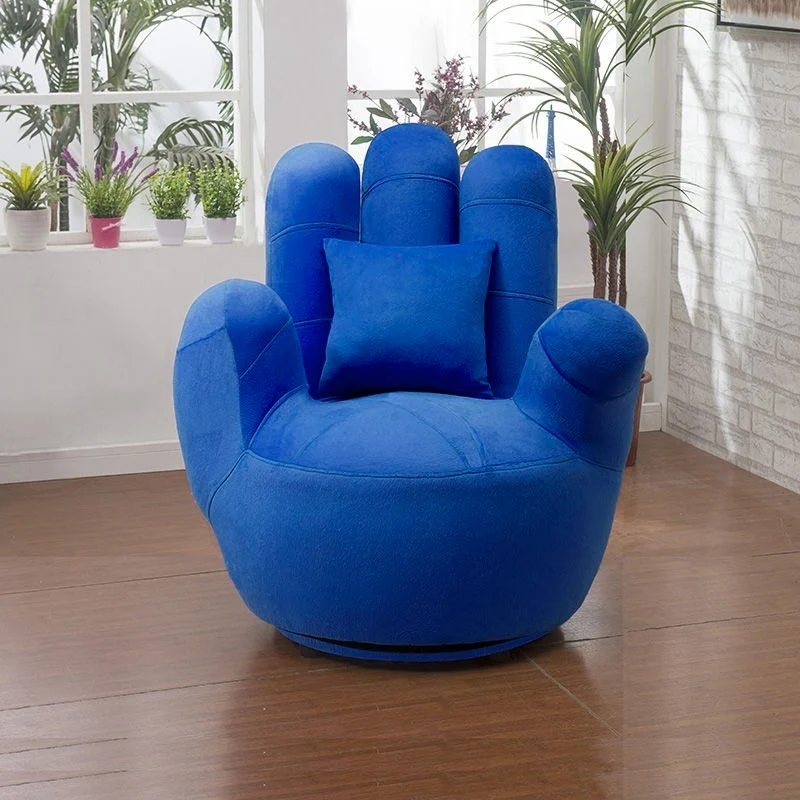 Contemporary Creative Palm Five Fingers Velvet Plywood Iron Sponge Swivel Accent Chair Backrest Armrest For Living Room