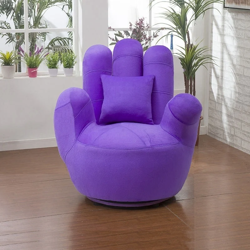 Contemporary Creative Palm Five Fingers Velvet Plywood Iron Sponge Swivel Accent Chair Backrest Armrest For Living Room