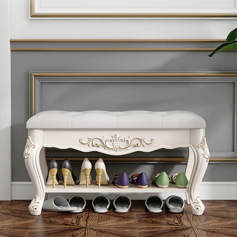 Traditional European Rectangular Eco-Friendly Engineered Wood Medium Density Fiberboard Faux Leather Footstool 2 - Tier For Entryways