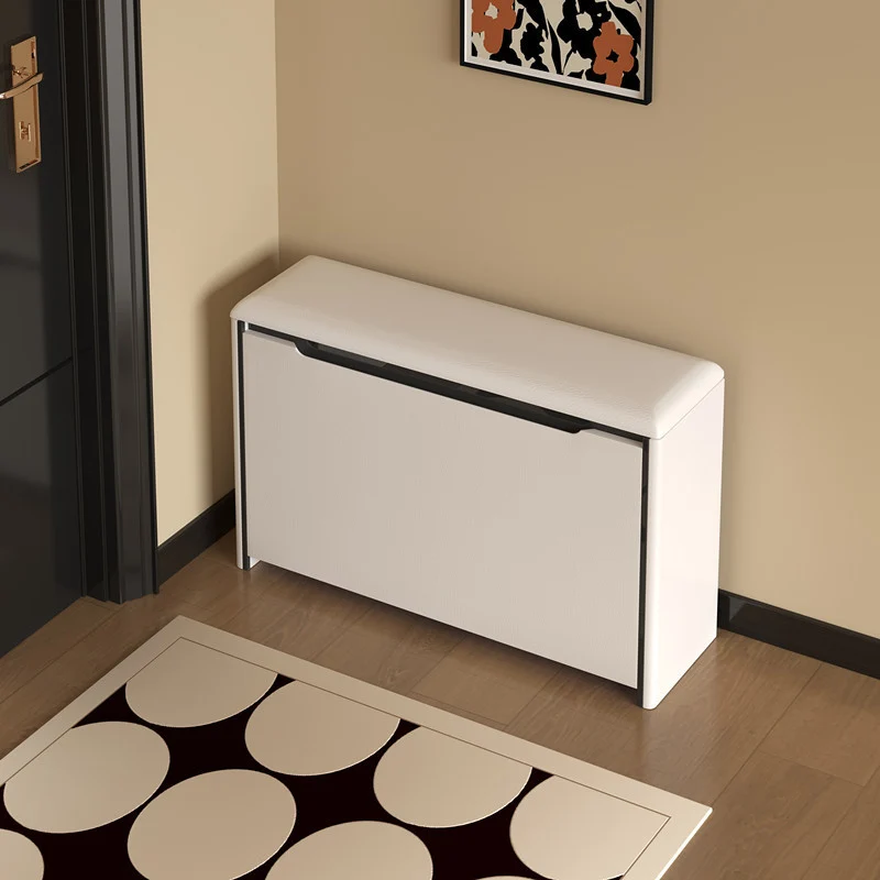 Modern Minimalist Rectangular Cube Microfiber Leather Pine Sitting Shoe Storage Tipping Bucket 2 - Tier For Entryways