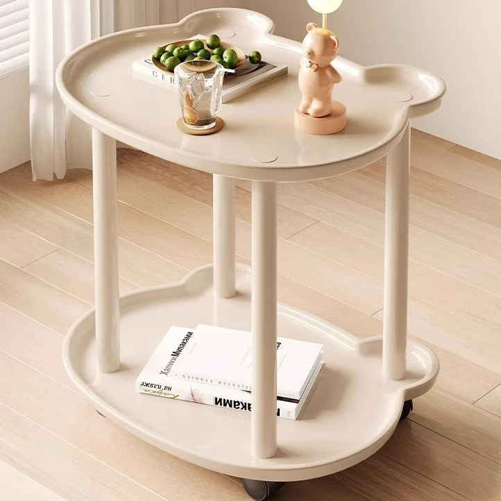 Modern Minimalist Plastic Carbon Steel Cream Bear End Table With 2 Tiers For Living Room