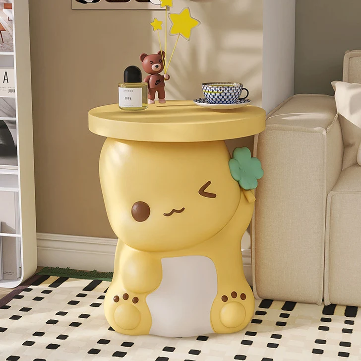 Modern Art Deco Resin Cartoon Dinosaur Round End Table 1-Tier For Living Room