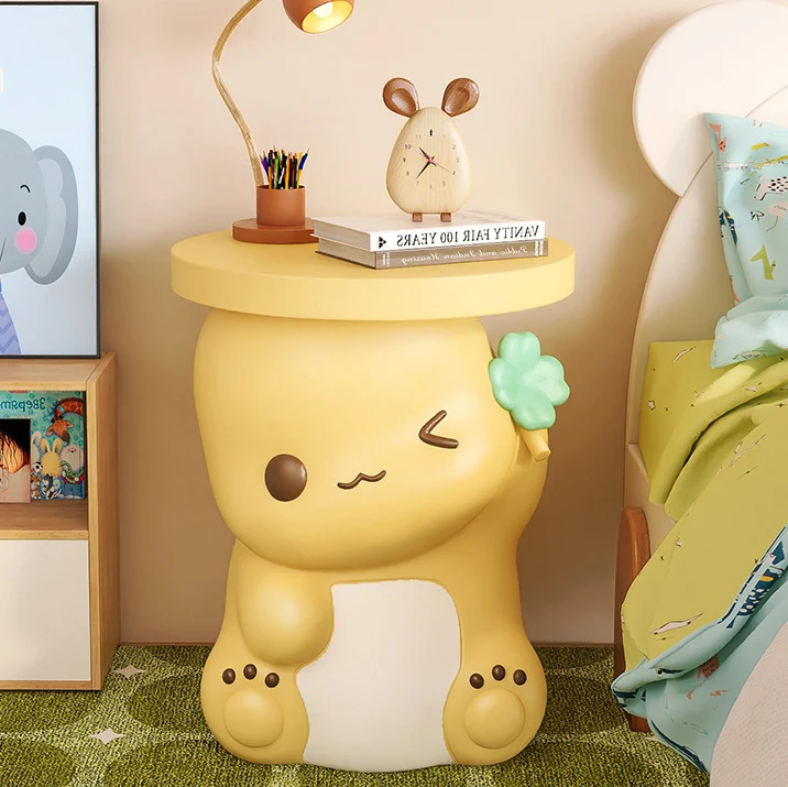 Modern Art Deco Resin Cartoon Dinosaur Round End Table 1-Tier For Living Room