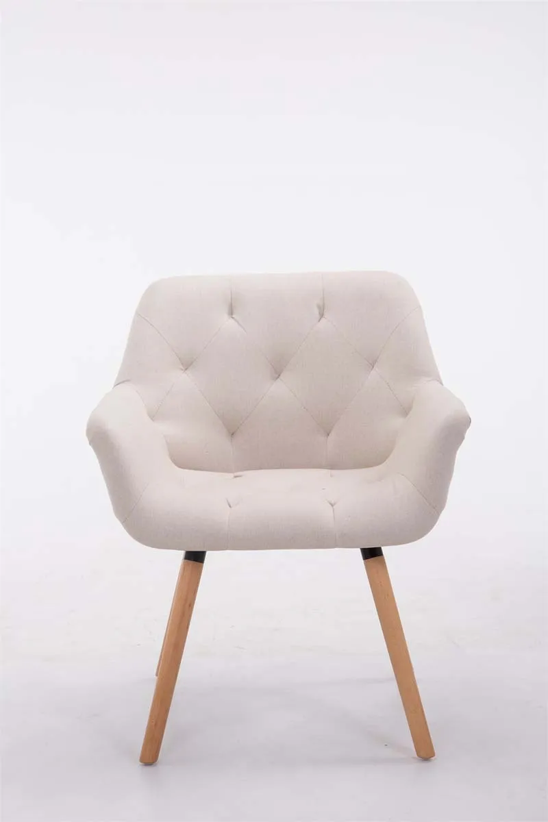 Chaise visiteur bureau salon assise capitonné en tissu crème pieds en bois clair 10_0008551
