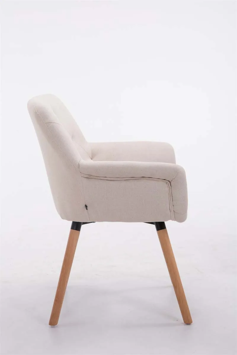Chaise visiteur bureau salon assise capitonné en tissu crème pieds en bois clair 10_0008551