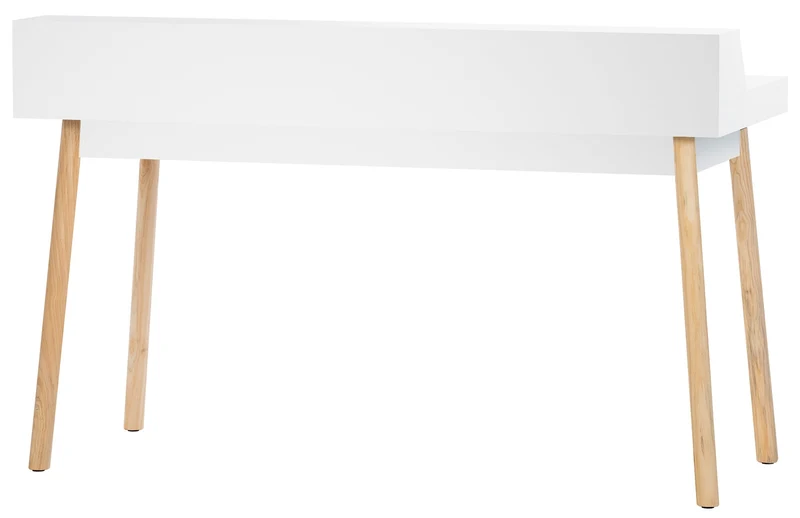 Bureau moderne blanc avec tiroirs et étagères – Pieds en chêne naturel 140 cm 10_0009191