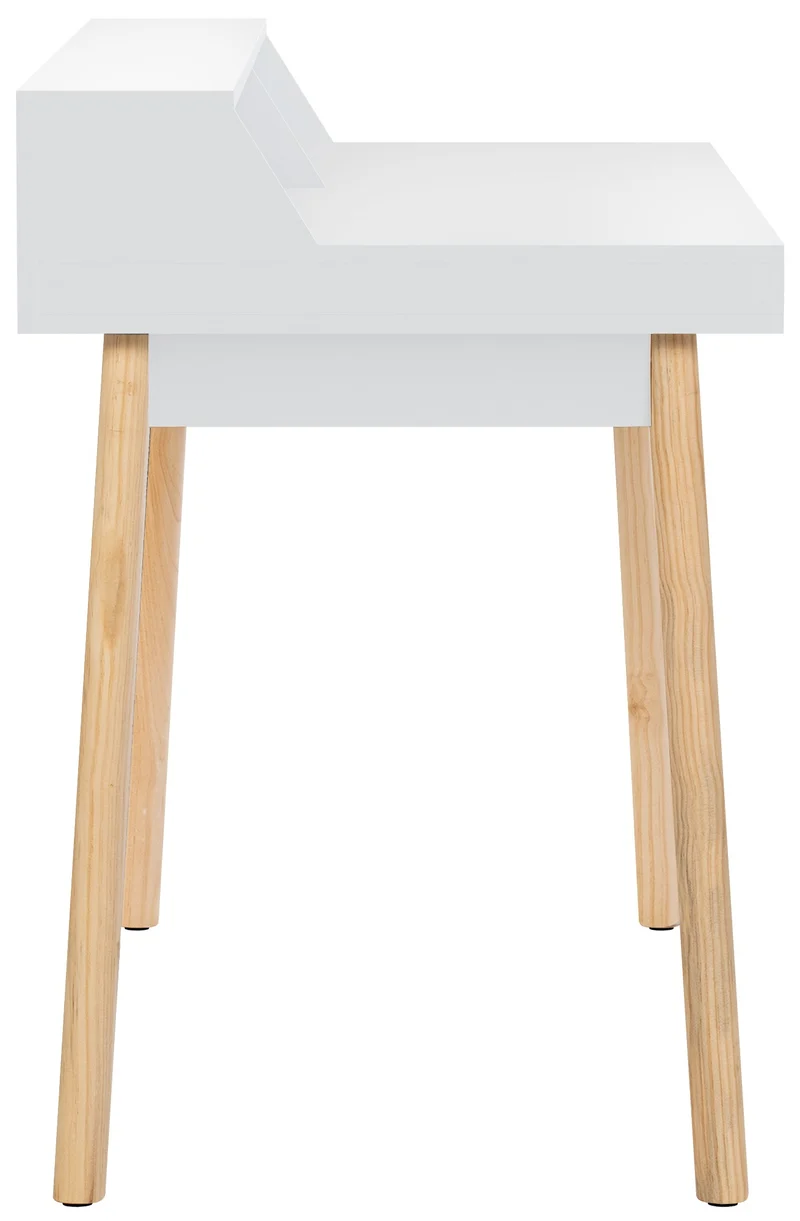 Bureau moderne blanc avec tiroirs et étagères – Pieds en chêne naturel 140 cm 10_0009191