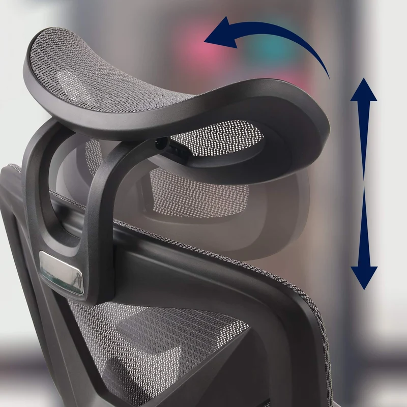 Chaise de bureau ergonomique avec maille respirante gris appui-tête réglable et repose-pieds intégré 10_0007068