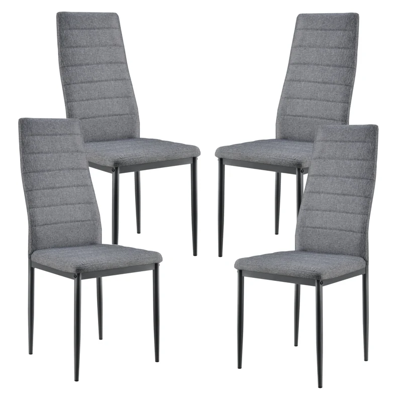 Lot de 4 Chaises de Salle à Manger Siège de Cuisine Rembourré Acier et tissu Gris 03_0002798
