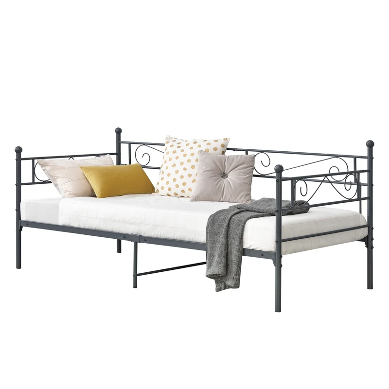 Lit banquette en métal gris foncé avec sommier à lattes métalliques 90 x 200 cm 03_0004910