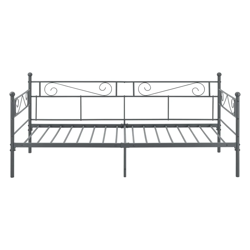 Lit banquette en métal gris foncé avec sommier à lattes métalliques 90 x 200 cm 03_0004910