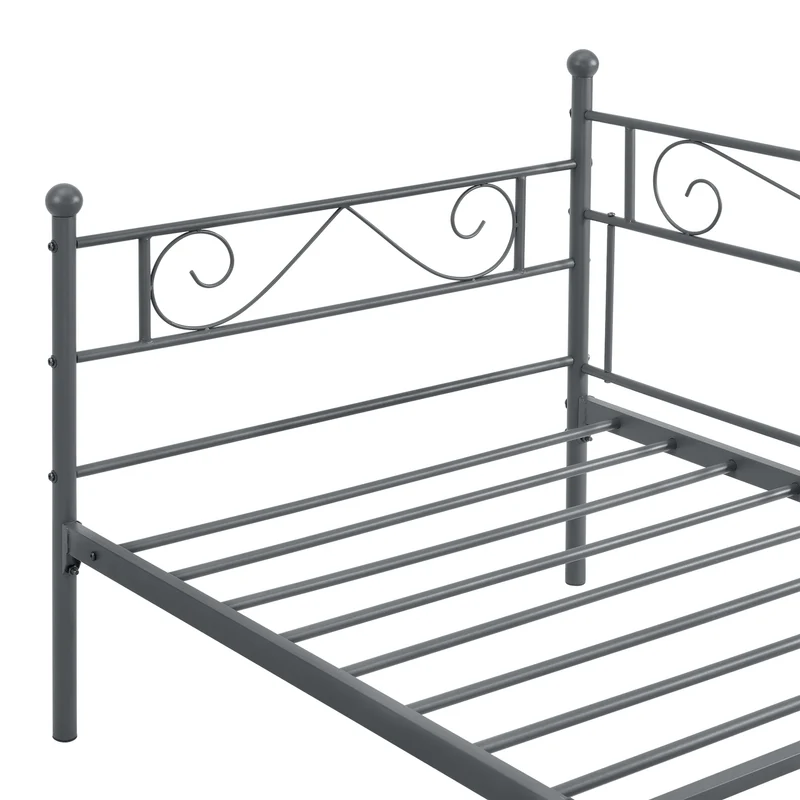 Lit banquette en métal gris foncé avec sommier à lattes métalliques 90 x 200 cm 03_0004910