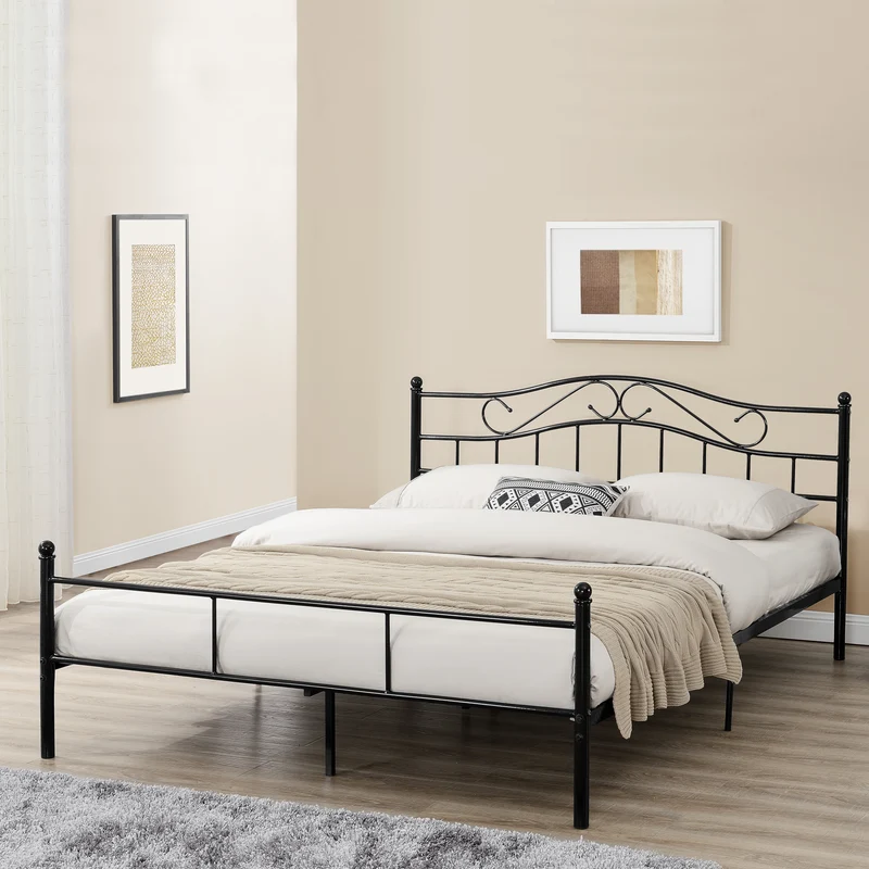Lit double cadre en métal acier revêtu noir avec sommier en métal 140 x 200 cm 03_0002670