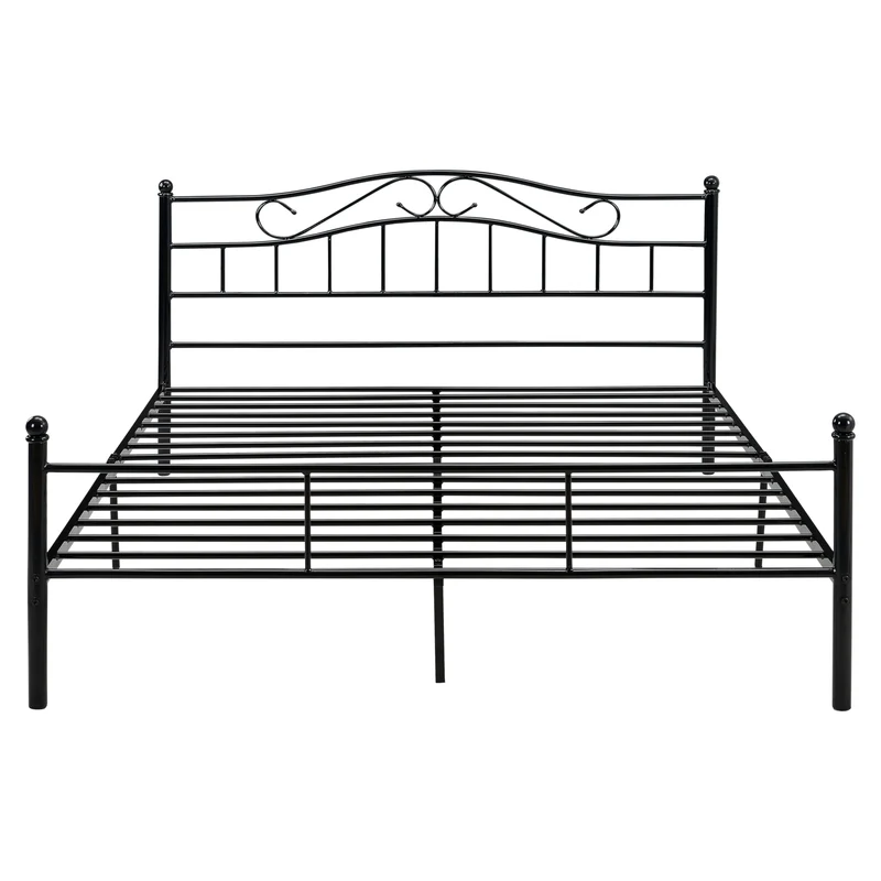 Lit double cadre en métal acier revêtu noir avec sommier en métal 140 x 200 cm 03_0002670