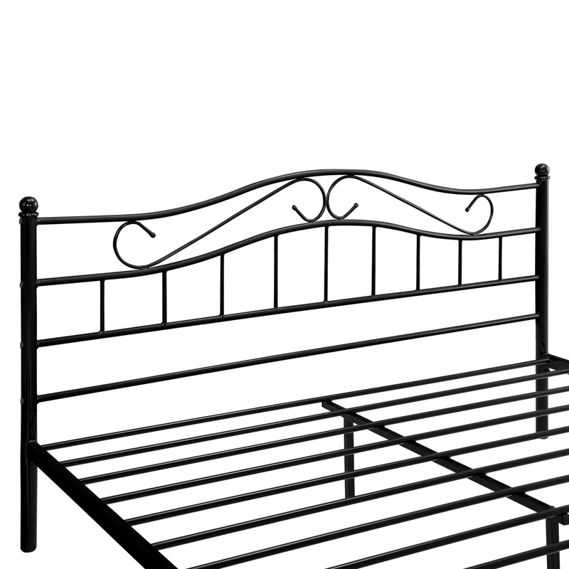 Lit double cadre en métal acier revêtu noir avec sommier en métal 140 x 200 cm 03_0002670
