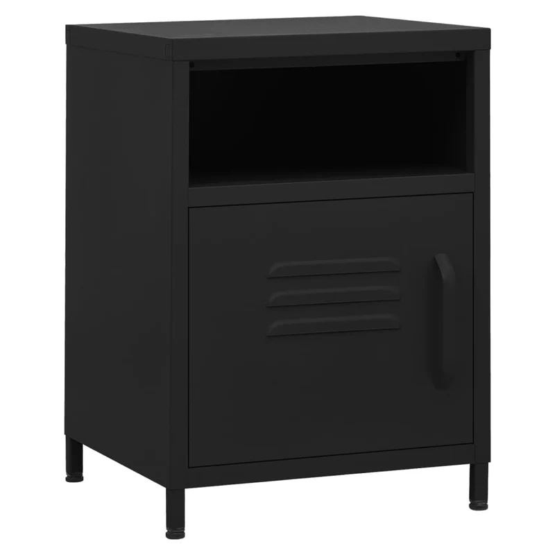 Lot de 2 tables de chevet avec 1 étagère ouverte et 1 porte 35 x 35 x 51 cm acier noir DEC035475