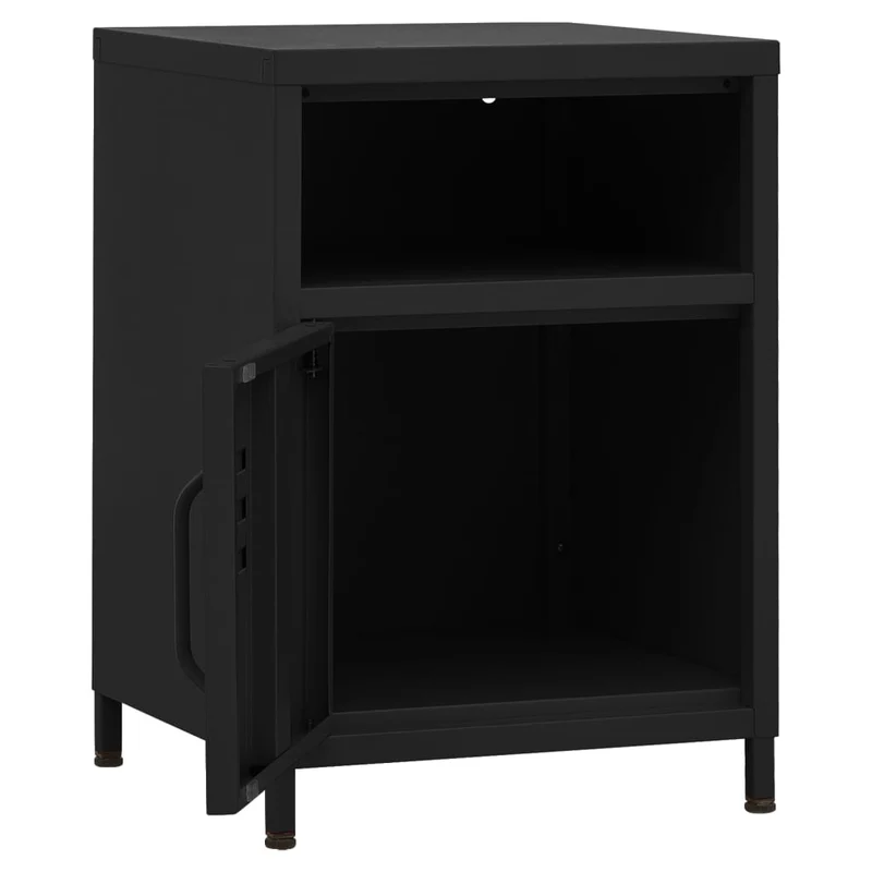 Lot de 2 tables de chevet avec 1 étagère ouverte et 1 porte 35 x 35 x 51 cm acier noir DEC035475