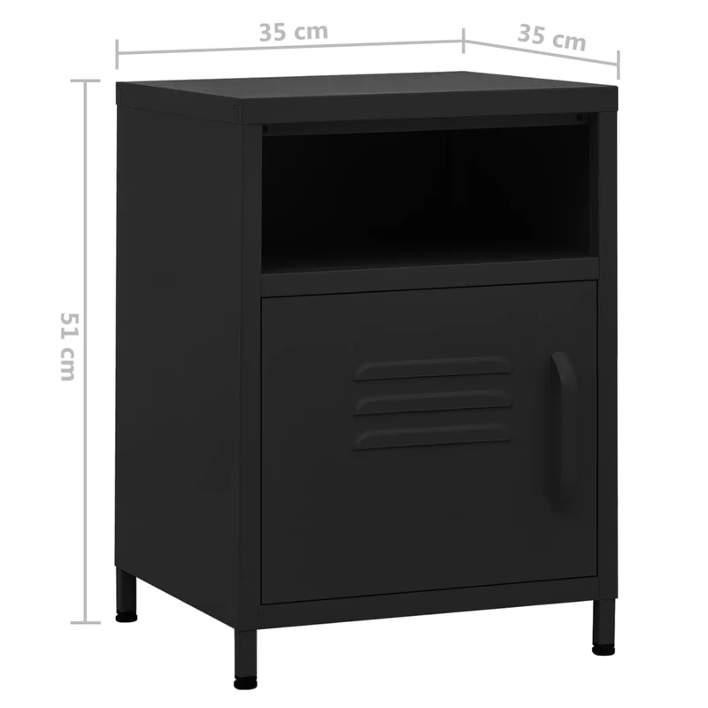 Lot de 2 tables de chevet avec 1 étagère ouverte et 1 porte 35 x 35 x 51 cm acier noir DEC035475