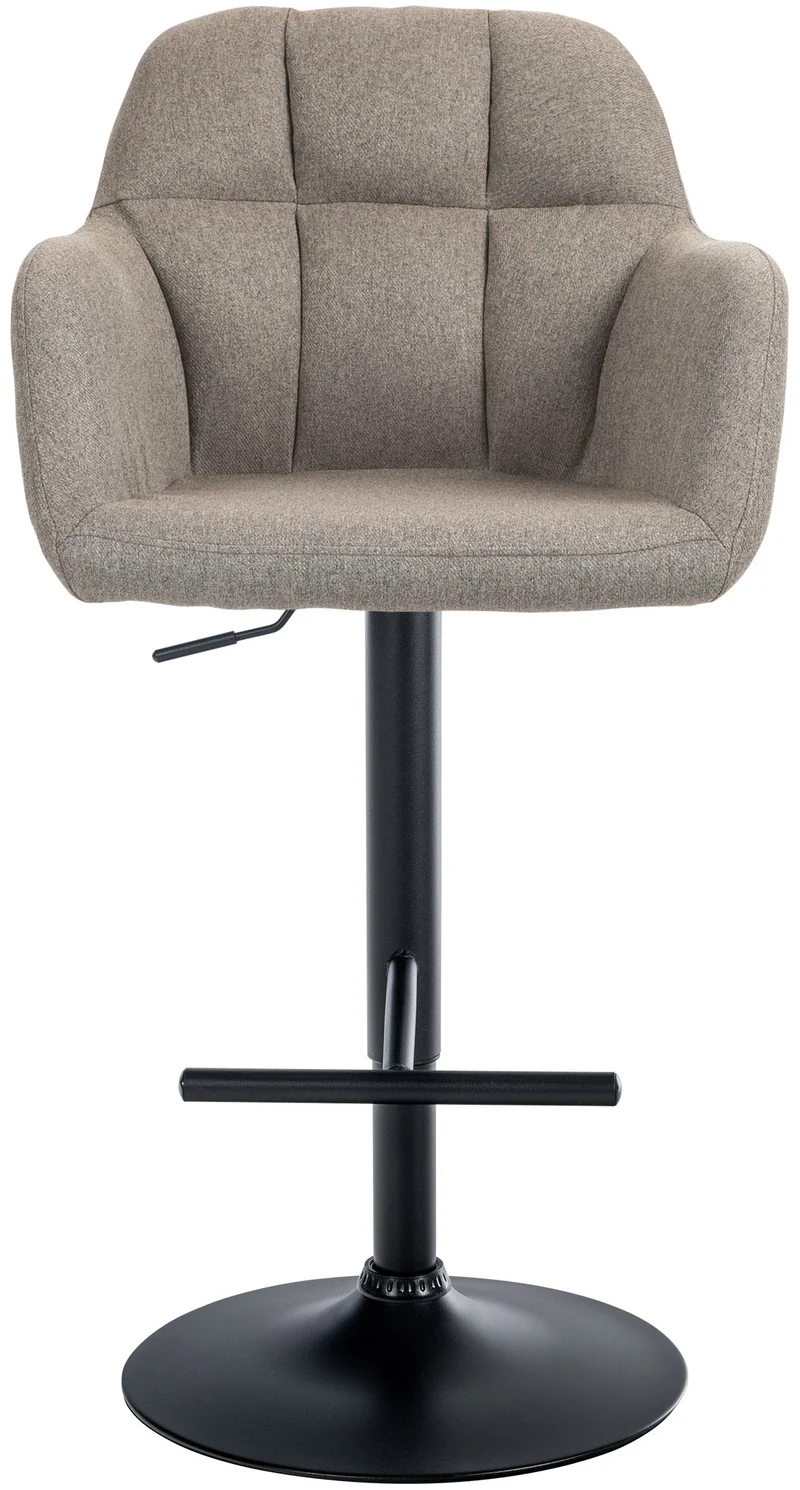 Tabouret de bar chaise haute x1 fonction rotation 360° en tissu taupe avec coutures décoratives piètement métal noir 10_0005278