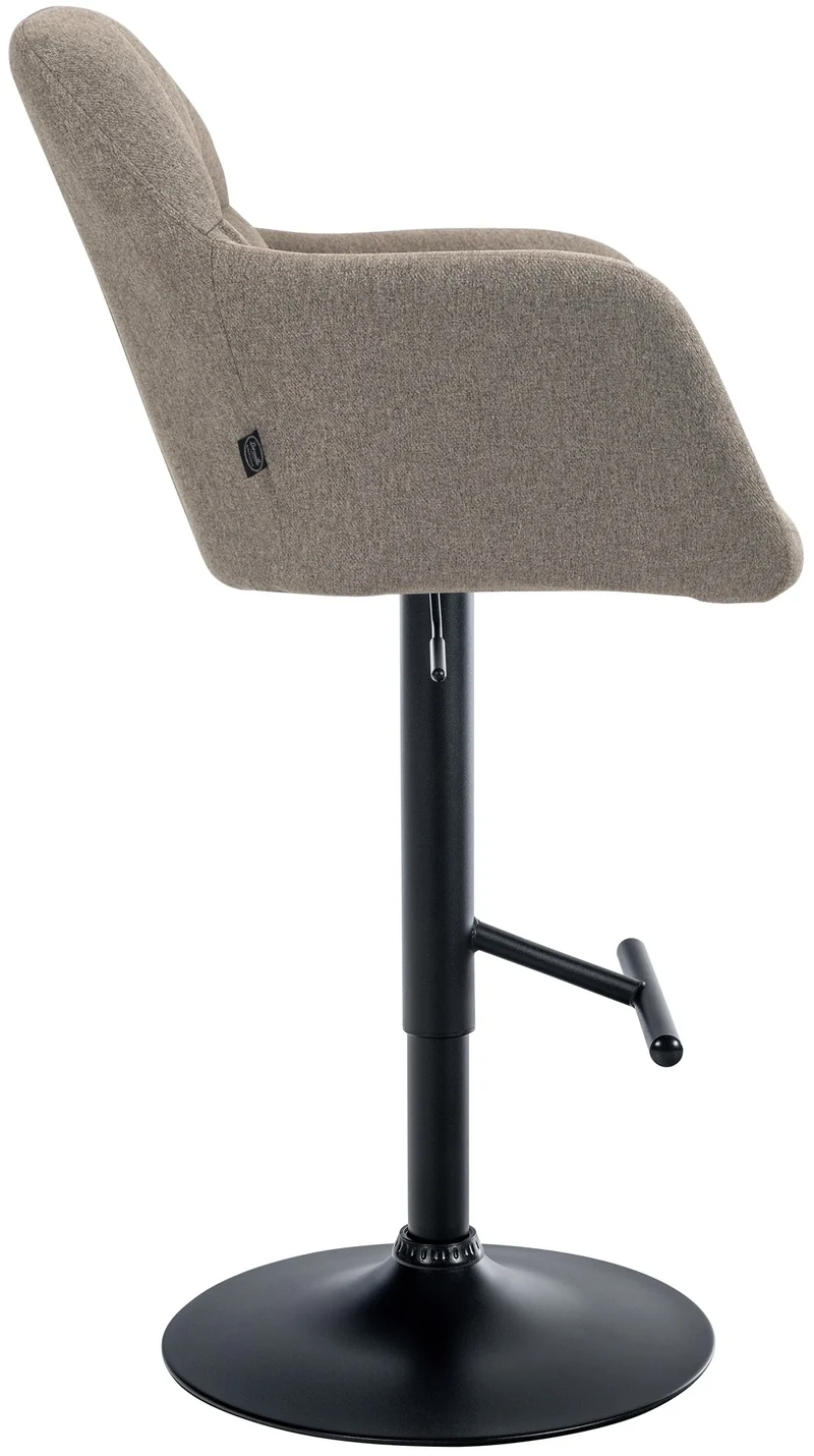 Tabouret de bar chaise haute x1 fonction rotation 360° en tissu taupe avec coutures décoratives piètement métal noir 10_0005278