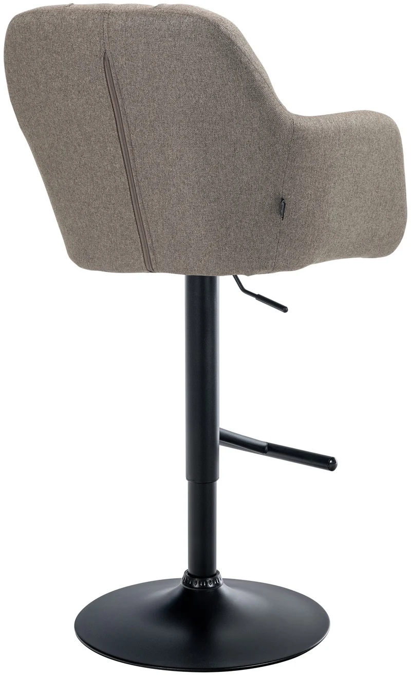 Tabouret de bar chaise haute x1 fonction rotation 360° en tissu taupe avec coutures décoratives piètement métal noir 10_0005278
